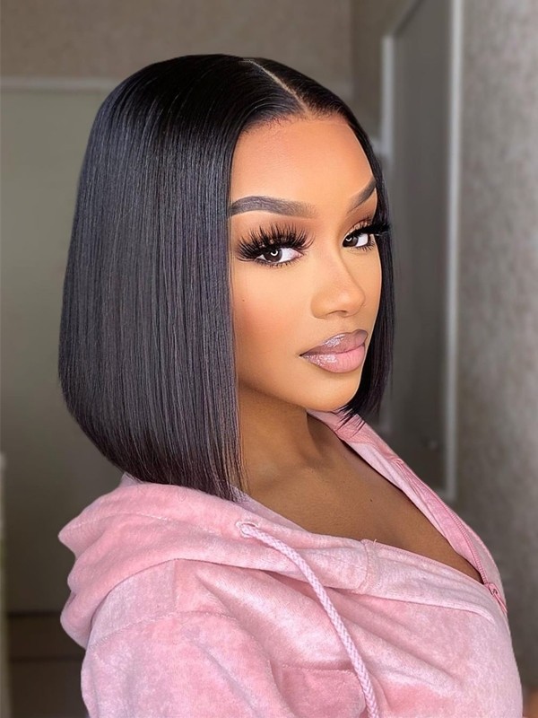 Short Blunt Cut Bob Lace Front Wigs Middle Part Super Soft 100% Virgin Hair With Pre-Plucked Natural Hairline Lwigs358