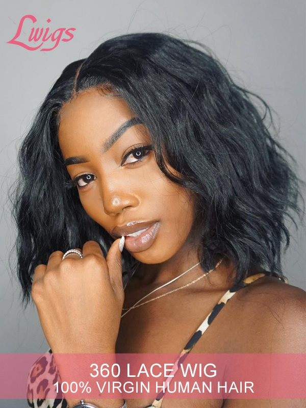 Short Bob Natural Wavy Hair Undetectable Dream Swiss Lace 360 Lace Front Wigs Brazilian Virgin Hair LWigs198