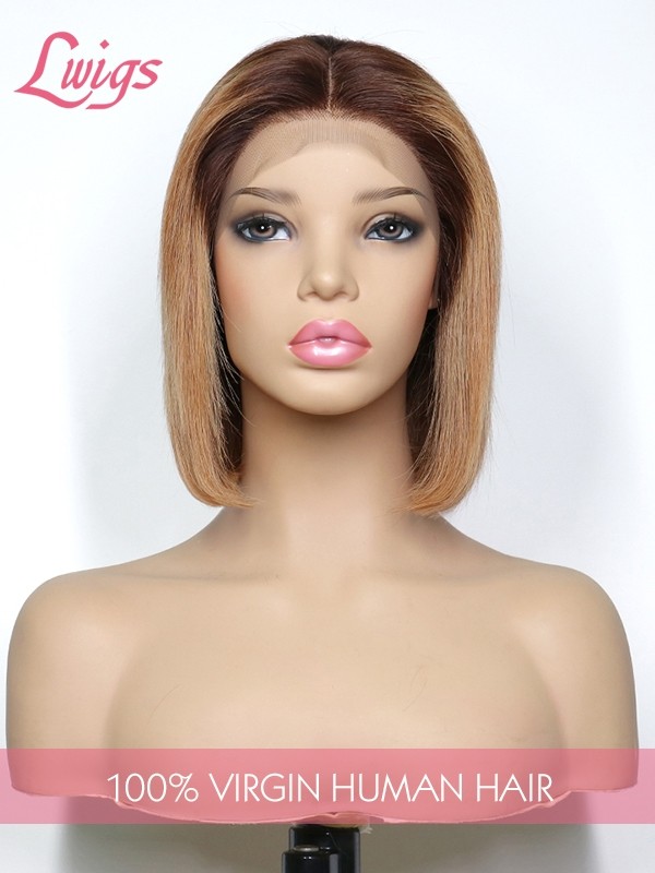 Short Hair Magic Glamorous Ash Blonde Brown Ombre Color Bob Lace Wig Dream Lace Frontal Wigs Single Knots Lwigs346