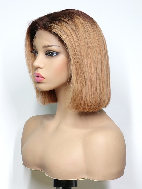 Short Hair Magic Glamorous Ash Blonde Brown Ombre Color Bob Lace Wig Dream Lace Frontal Wigs Single Knots Lwigs346