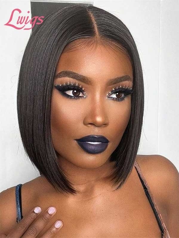 Silk Straight 100% Unprocessed Virgin Human Hair Short Bob Haircut 5x5 HD Lace Closure Wig With Baby Hair Lwigs417