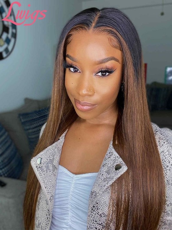 Silky Straight Ombre Highlight Color 360 Lace Wigs Virgin Hair Undetectable HD Dream Swiss Lace Pre-plucked Lwigs174 