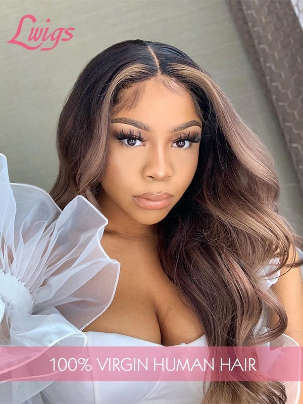 Smile Pretty Girl Ombre Color Body Wave Virgin Human Hair Wigs 360 Lace Wig Glueless Dream HD Lace Frontal Wig Ash Brown Mixed Color Hair Lwigs347