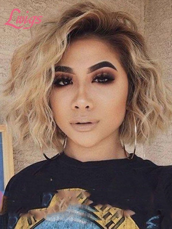 Summer New Style Short Bob 13x4 Lace Wigs Ombre Color Natural Wavy Dream Transparent Lace Front Wig Free Part Lwigs298