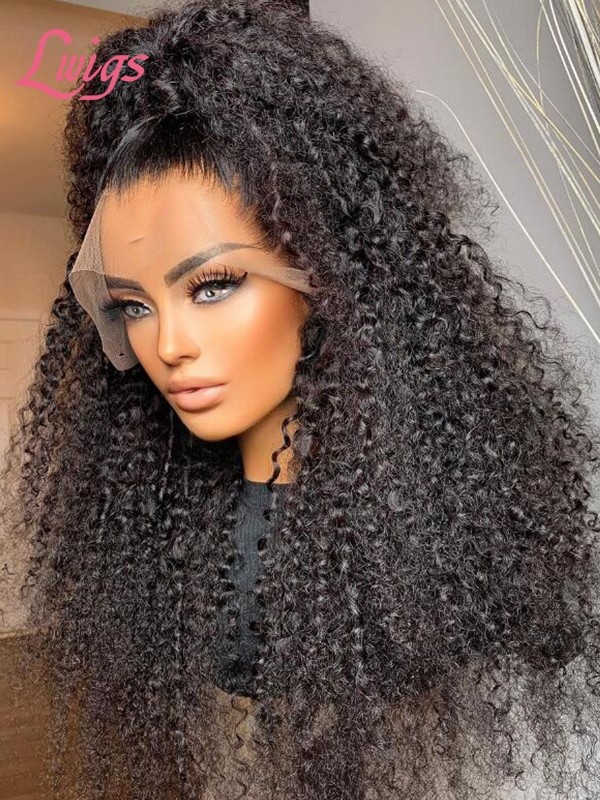 Summer Sale Curly Hairstyles 13x4 Lace Frontal Wig Plucked Natural Hairline Afro Curly Virgin Black Hair 13x4 Transparent Lace Front Wig SS03