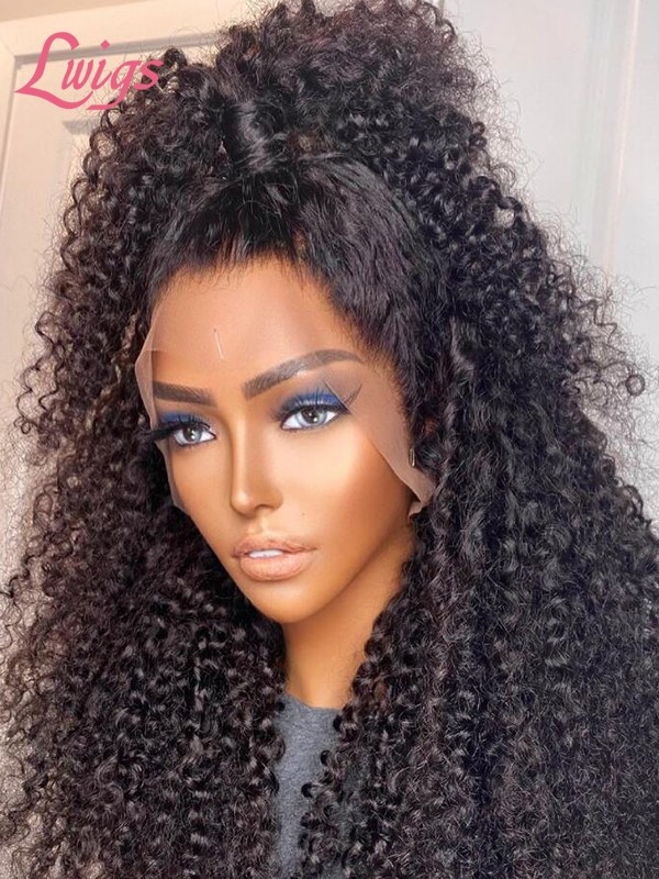 Summer Sale Curly Hairstyles 13x4 Lace Frontal Wig Plucked Natural Hairline Afro Curly Virgin Black Hair 13x4 Transparent Lace Front Wig SS03