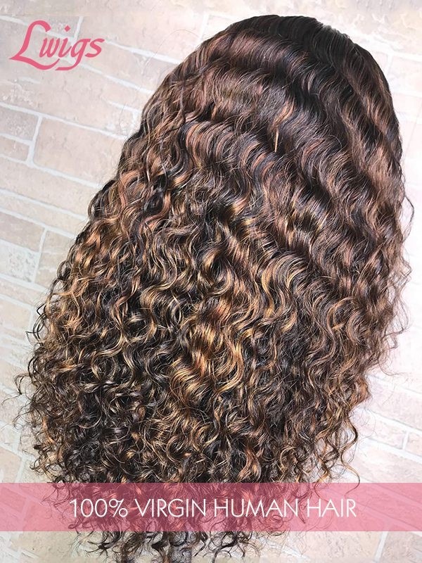 Deep Wave Highlight Chestnut Brown Color Wigs For Black Women Human Hair HD Lace Affordable 13x6 Lace Front Wig Lwigs369