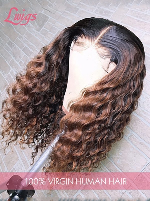 Deep Wave Highlight Chestnut Brown Color Wigs For Black Women Human Hair HD Lace Affordable 13x6 Lace Front Wig Lwigs369