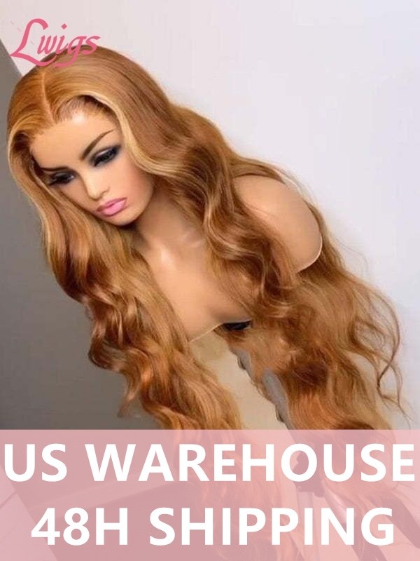 Sunshine Orange Brown Wavy 13x6 HD Lace Body Wave Pre-Plucked Hairline Bleached Knots Highlight Lace Front Wigs Lwigs361