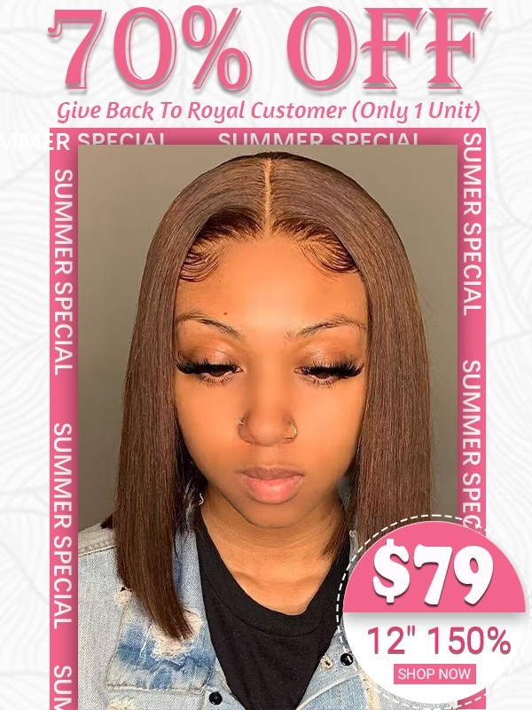 Lwigs Summer Special Offer 100% Human Hair Chestnut Brown Color 12 Inch Short Bob Haircut Affordable Full Lace Wig TS01