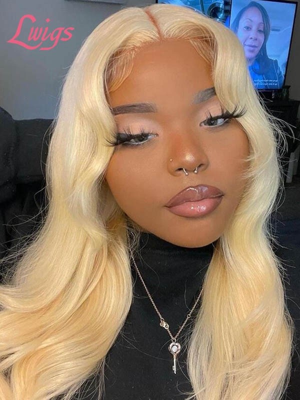 Transparent Swiss Lace 613 Blonde Color Frontal  Lace Wig Thick Body Wave Human Hair With Single Knots Lwigs342