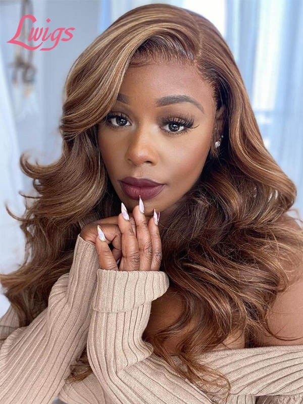 Hot Selling Lace Front Wigs Human Hair Undetectable 13*6 Best HD Lace Wig Highlight Color Body Wave Hair Styles On Sale Lwigs186