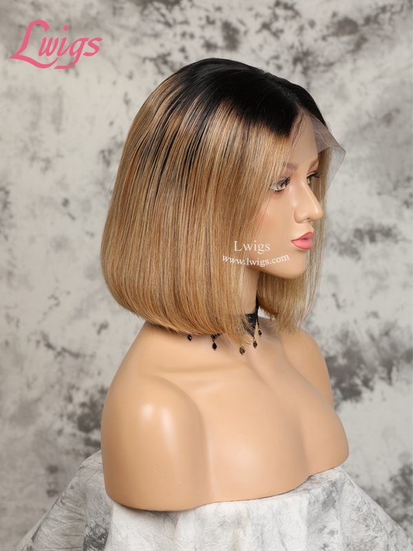 Two Tone Ombre Color #1b14 Light Brown Short Bob Style 100% Brazilian Virgin Human Hair 13X6 Lace Front Wigs [LWigs66]