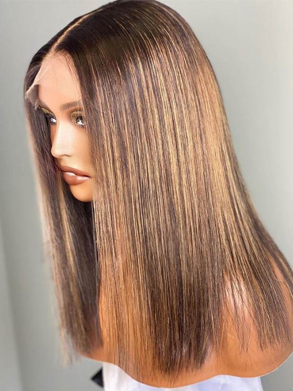 Balayage Ombre Color 360 Wig Brazilian Bob Wig Human Hair Highlight Color Hair Blonde Wig For Black Women 360W01
