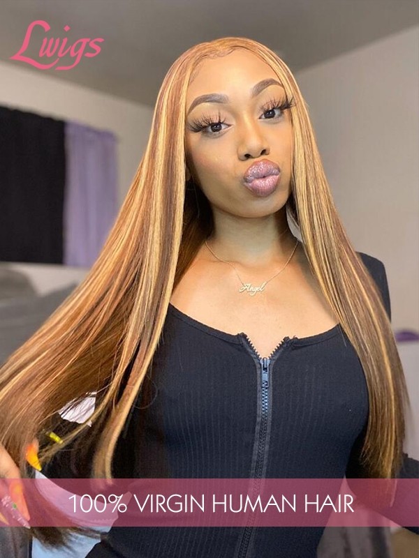 Undetectable HD Lace 360 Lace Wig Highlights Blonde Color Silky Straight Hair Trends Lwigs375