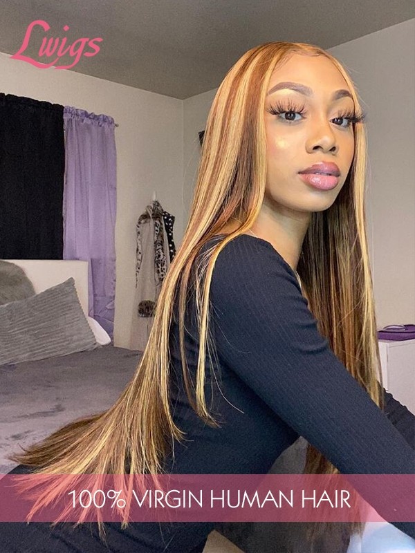 Undetectable HD Lace 360 Lace Wig Highlights Blonde Color Silky Straight Hair Trends Lwigs375