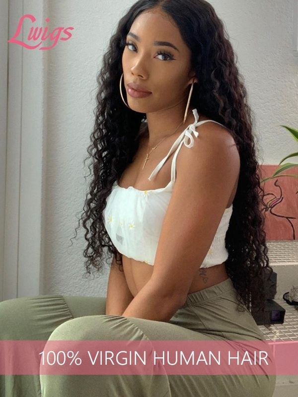 Top Quality HD Lace Curly Brazilian Human Hair Free Part 360 Lace Wig Pre-bleached Invisible Knots Lwigs48