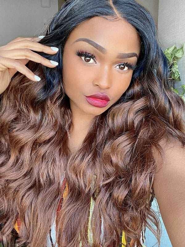 Undetectable HD Lace Ombre Brown Color 360 Lace Wig Body Wave Human Hair Front Lace Wig For Black Women Lwigs260