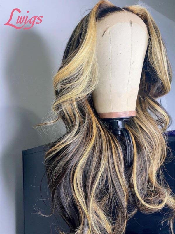 Undetectable HD Lace 13x4 Frontal Wigs Highlights Body Wave With Plucked 190% Density Brazilian Virgin Human Hair MD08