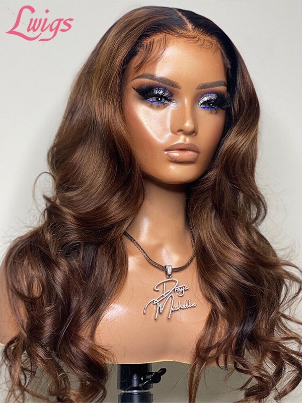 Undetectable HD Swiss Lace 6" Parting Body Wave Bleached Knots Brown Color 13x6 Lace Frontal Wig With Pre-plucked Hairline Lwigs182