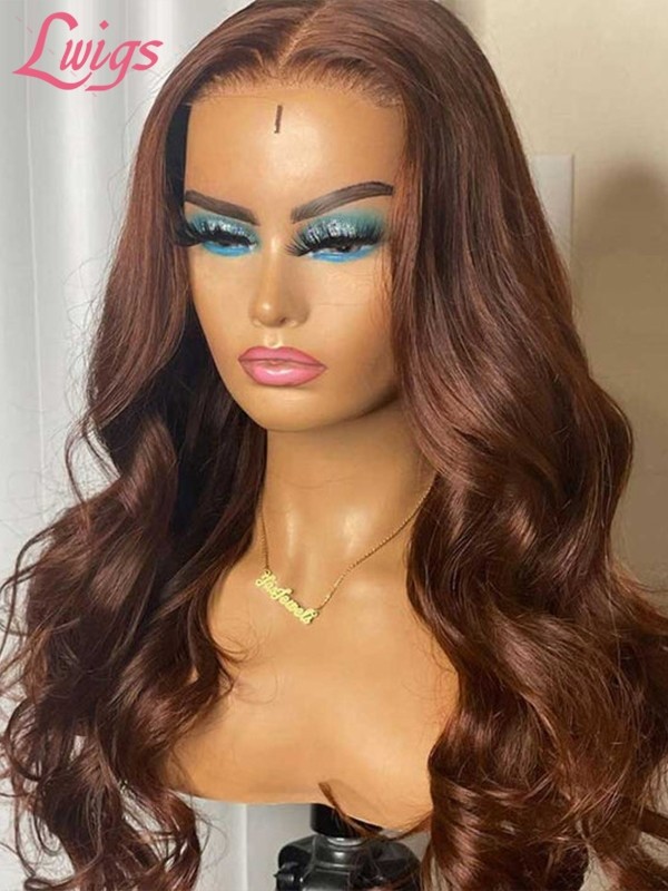 Undetectable HD Swiss Lace 6" Parting Body Wave Bleached Knots Brown Color 13x6 Lace Frontal Wig With Pre-plucked Hairline Lwigs182
