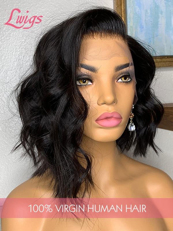 Undetectable HD Lace Natural Color Middle Part Brazilian Virgin Hair Body Wave Short Bob Hair Style 360 Lace Wigs Lwigs32