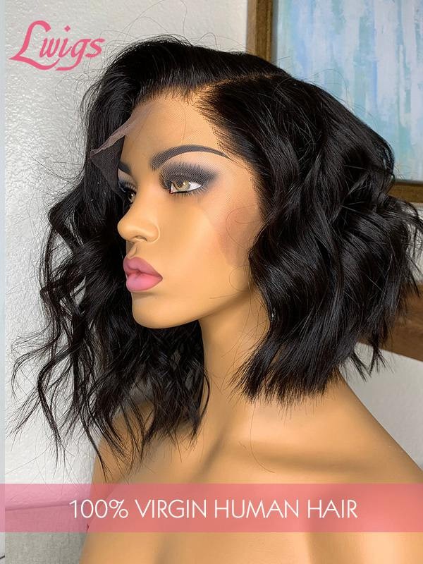Undetectable HD Lace Natural Color Middle Part Brazilian Virgin Hair Body Wave Short Bob Hair Style 360 Lace Wigs Lwigs32