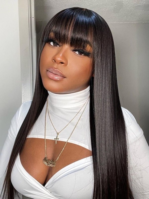 Unprocessed Brazilian Virgin Real Hair Wig For Black Women 360 Dream Swiss Lace Straight Wigs Black Hair With Bangs Lwigs204