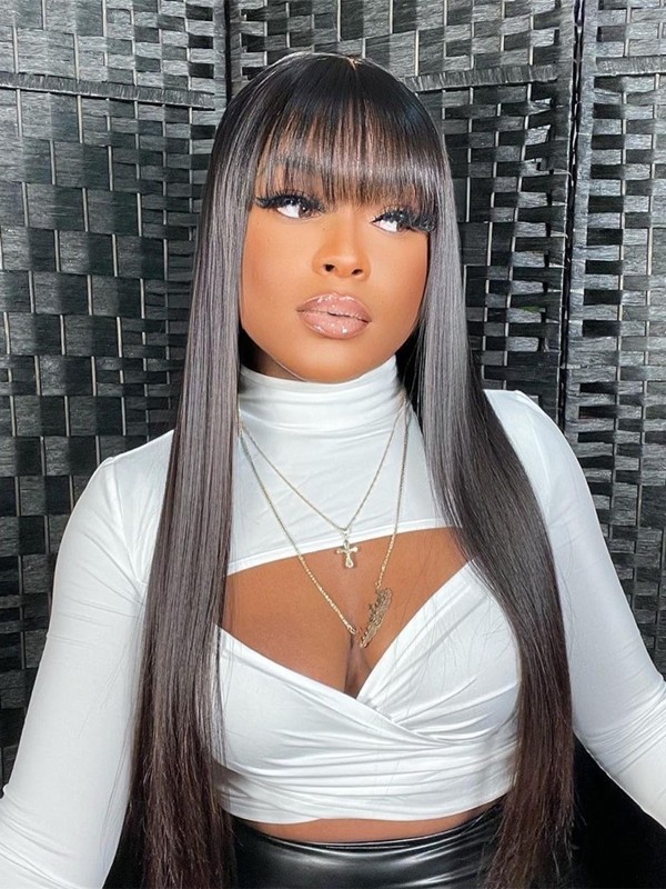 Unprocessed Brazilian Virgin Real Hair Wig For Black Women 360 Dream Swiss Lace Straight Wigs Black Hair With Bangs Lwigs204