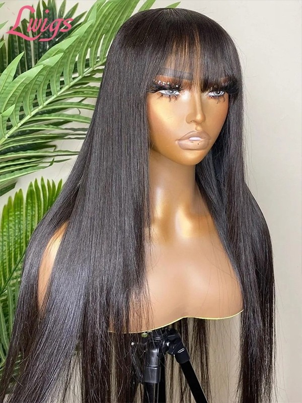 Unprocessed Brazilian Virgin Real Hair Wig For Black Women 360 Dream Swiss Lace Straight Wigs Black Hair With Bangs Lwigs204