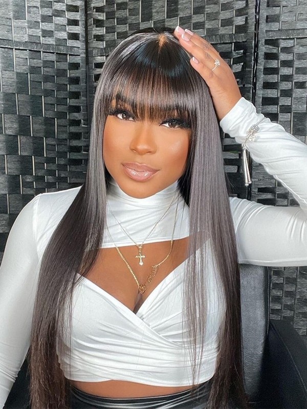 Unprocessed Brazilian Virgin Real Hair Wig For Black Women 360 Dream Swiss Lace Straight Wigs Black Hair With Bangs Lwigs204