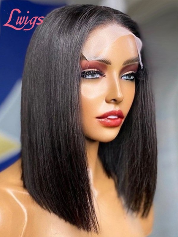 Silk Straight 100% Unprocessed Virgin Human Hair Short Bob Haircut 5x5 HD Lace Closure Wig With Baby Hair Lwigs417