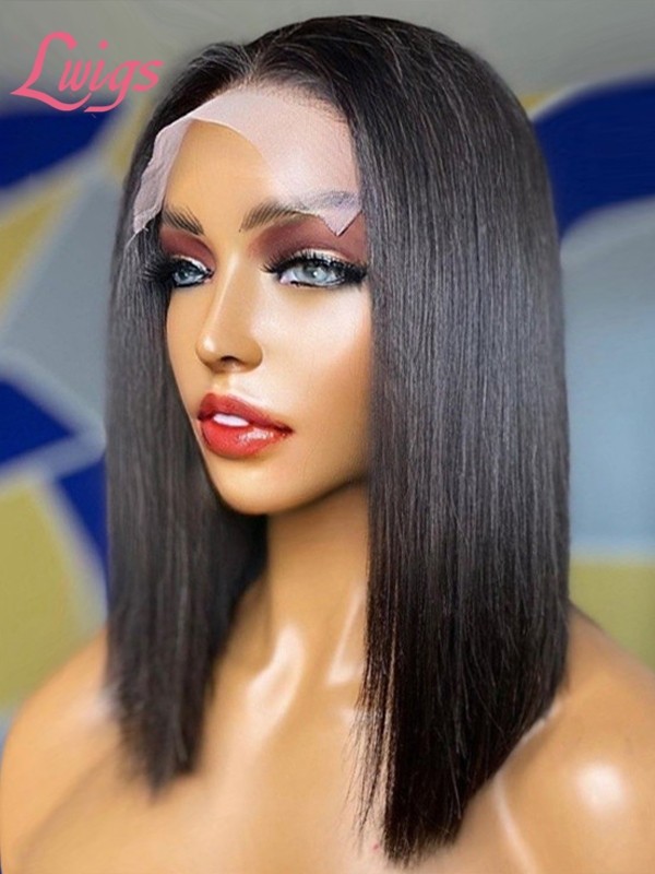 Silk Straight 100% Unprocessed Virgin Human Hair Short Bob Haircut 5x5 HD Lace Closure Wig With Baby Hair Lwigs417
