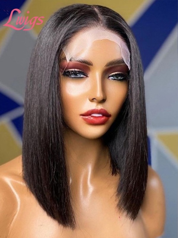Silk Straight 100% Unprocessed Virgin Human Hair Short Bob Haircut 5x5 HD Lace Closure Wig With Baby Hair Lwigs417