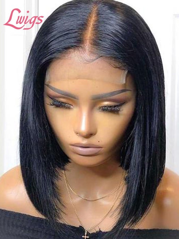 Unprocessed Virgin Human Hair Wig Natural Color Silk Straight 5x5 HD Lace Closure Bob Hair Wigs With Baby Hair Lwigs417