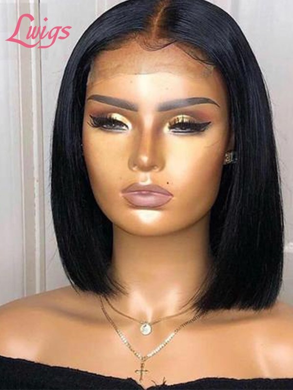 Unprocessed Virgin Human Hair Wig Natural Color Silk Straight 5x5 HD Lace Closure Bob Hair Wigs With Baby Hair Lwigs417