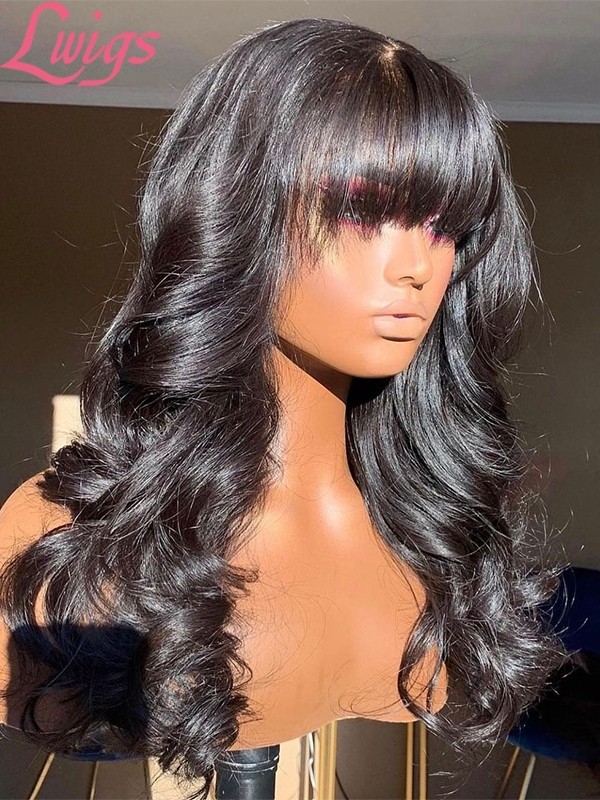 Wavy Hairstyles 360 Dream Swiss Lace Human Hair Wigs Brazilian Virgin Hair Wig Pre Plucked Body Wave With Bangs Lwigs187