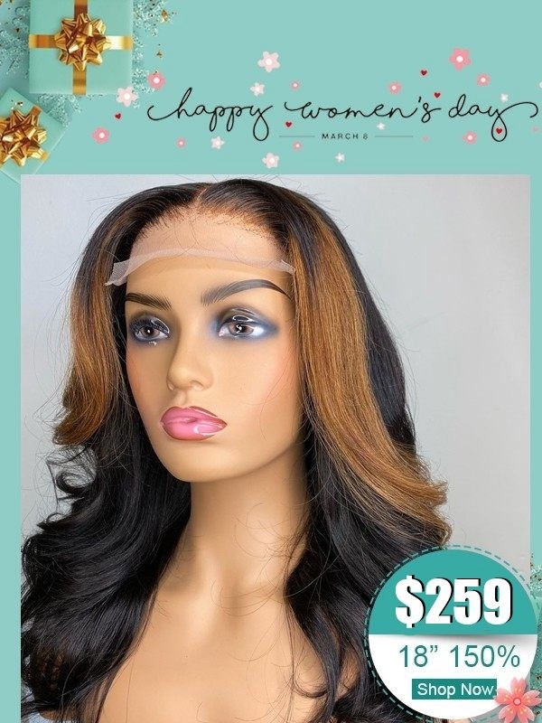 Women's Day Special Brown Balayage Color Body Wave Hairstyles 13x6 Brazilian Human Hair Middle Part Lace Front Wig WD06
