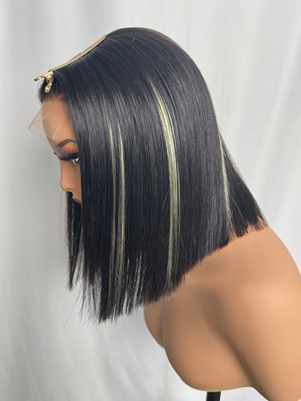 Lwigs Bleached Knots Silky Straight Brazilian Human Hair Short Bob Dress-up 5x5 HD Lace Closure Wigs Pre Plucked Hairline Lwigs719