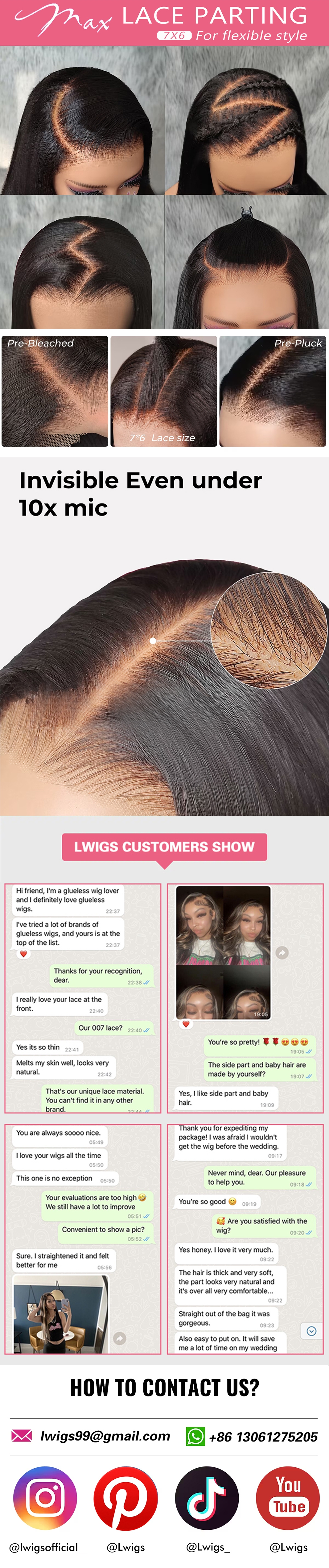 Lwigs Glueless Wig Layered Cut 7x6 Closure Dream 007 Lace Wig Breathable Cap