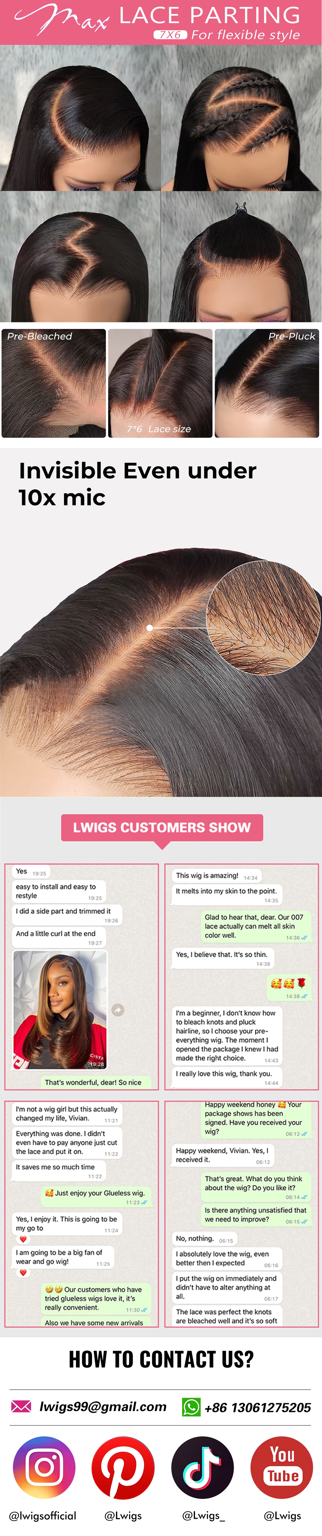 Lwigs Glueless Wig Layered Cut 7x6 Closure Dream 007 Lace Wig Breathable Cap